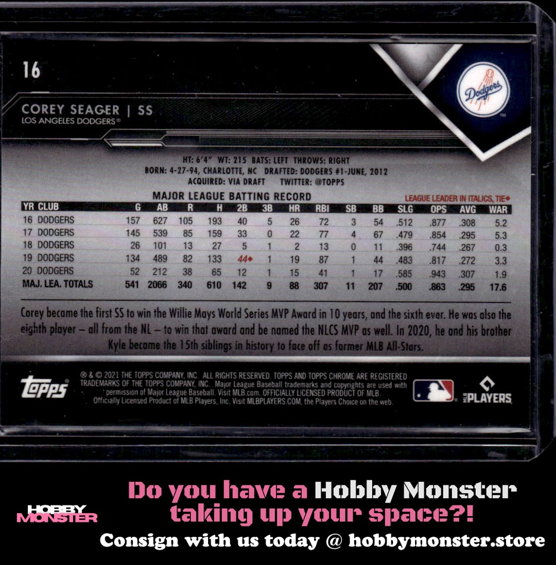 2021 Topps Chrome Black Corey Seager Los Angeles Dodgers