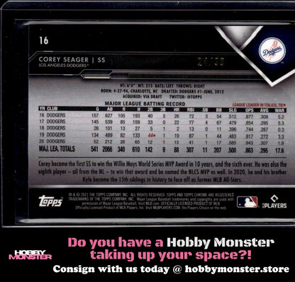 2021 Topps Chrome Black Corey Seager Green Refractor #/99 Los Angeles Dodgers