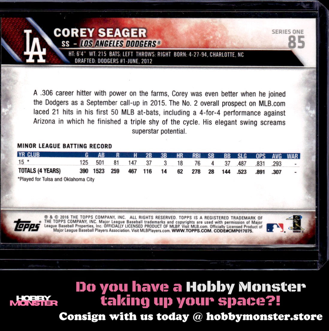 2016 Topps Corey Seager Rookie Los Angeles Dodgers