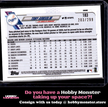 2021 Topps Chrome Tony Gonsolin Purple Refractor #/299 Los Angeles Dodgers