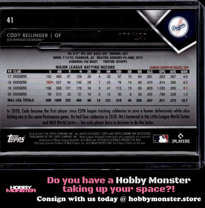 2021 Topps Chrome Black Cody Bellinger Purple #/150 Los Angeles Dodgers