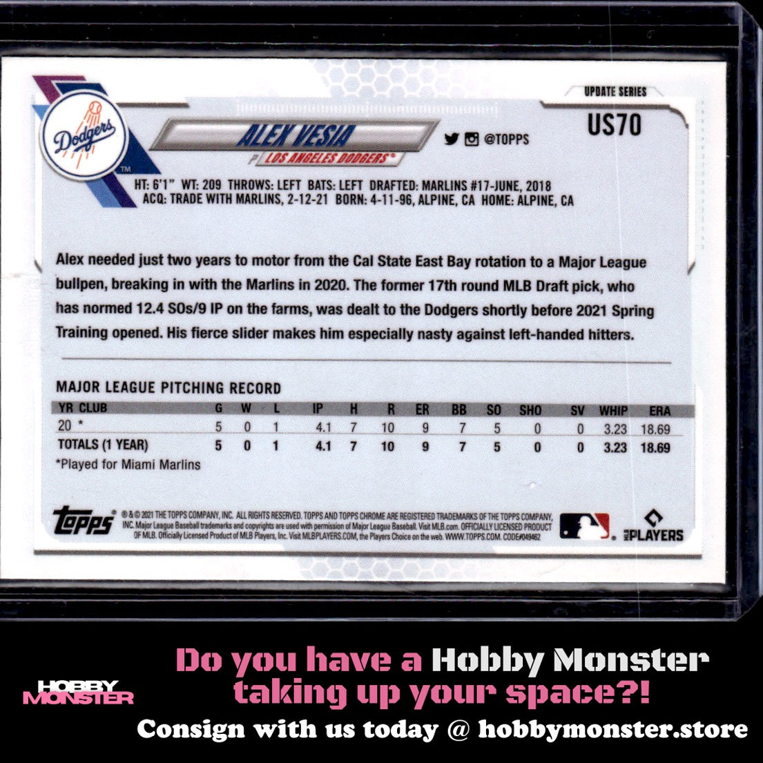 2021 Topps Chrome Update Sapphire Edition Alex Vesia Rookie Los Angeles Dodgers