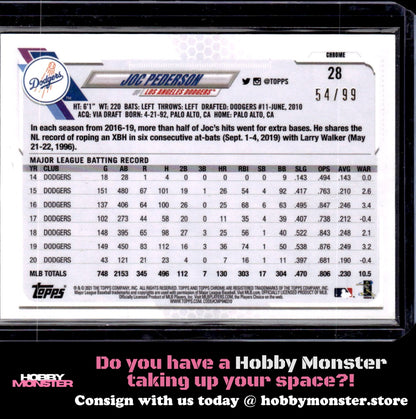 2021 Topps Chrome Joc Pederson Green Refractor #/99 Los Angeles Dodgers