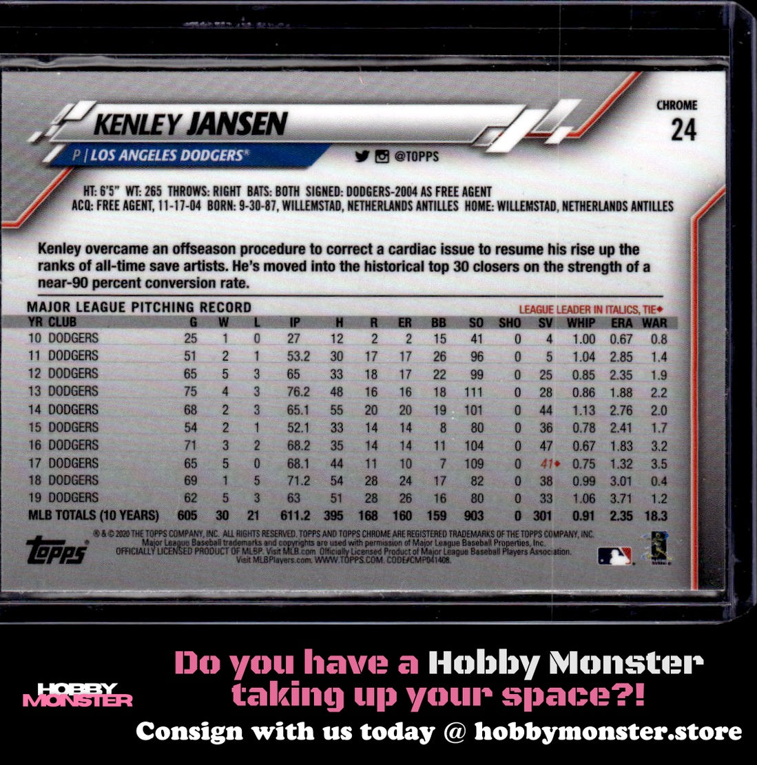 2020 Topps Chrome Sapphire Edition Kenley Jansen Los Angeles Dodgers