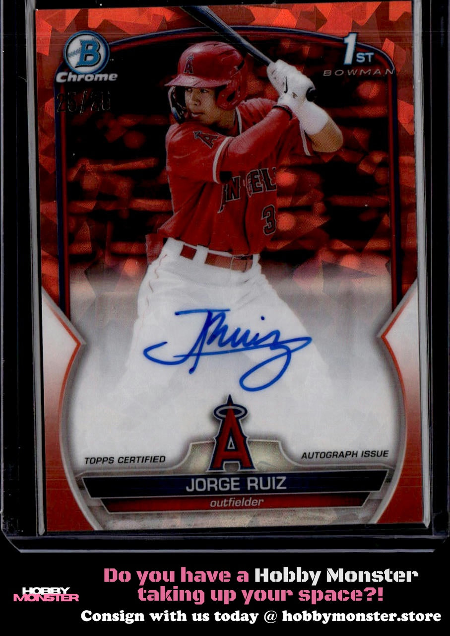 2023 Bowman Sapphire Jorge Ruiz Orange Auto #/25 Los Angeles Angels