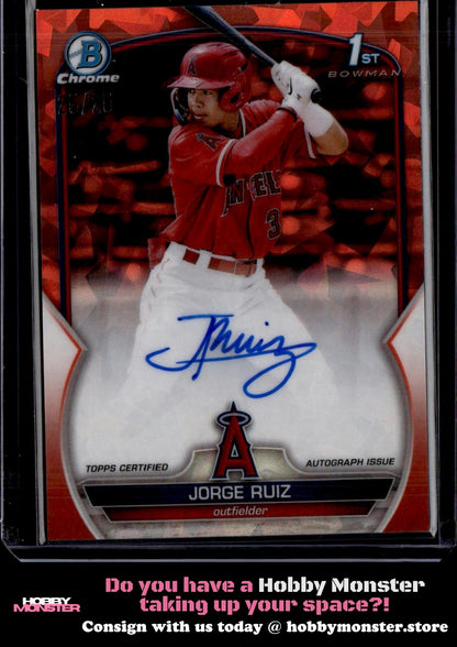 2023 Bowman Sapphire Jorge Ruiz Orange Auto #/25 Los Angeles Angels