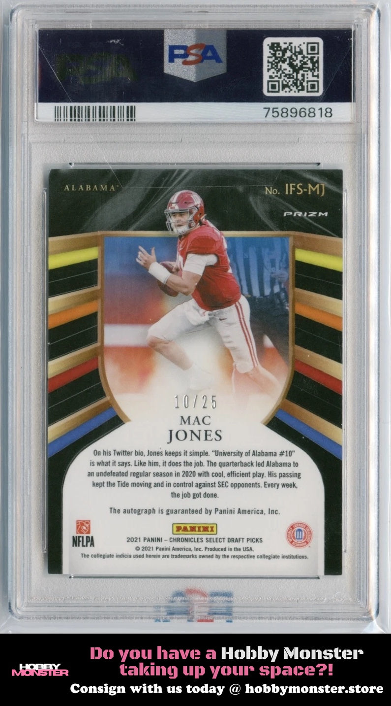 2021 Panini Chronicles Draft Mac Jones In Flight Red Auto #/25 Alabama PSA 9