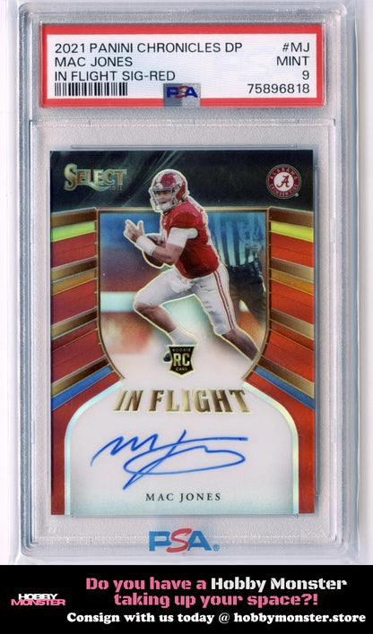 2021 Panini Chronicles Draft Mac Jones In Flight Red Auto #/25 Alabama PSA 9