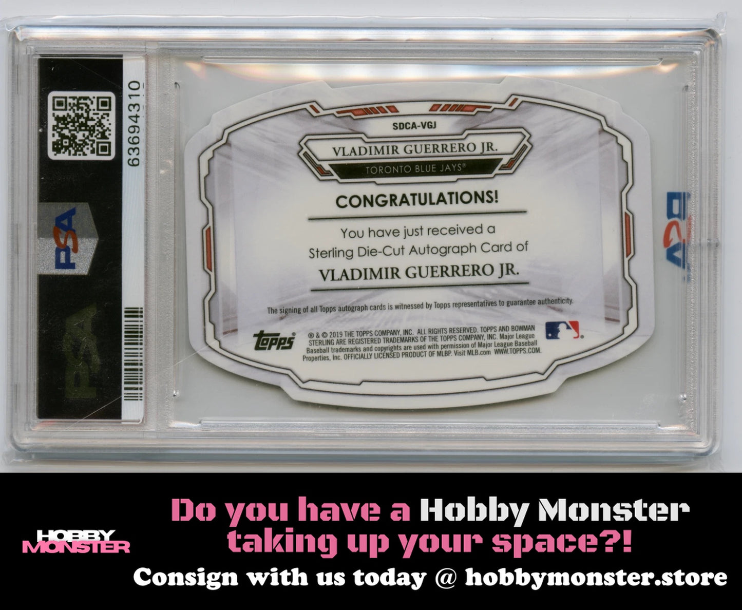 2019 Bowman Sterling Vladimir Guerrero Jr. Die Cut Auto 1/1 Jays PSA 9 00H