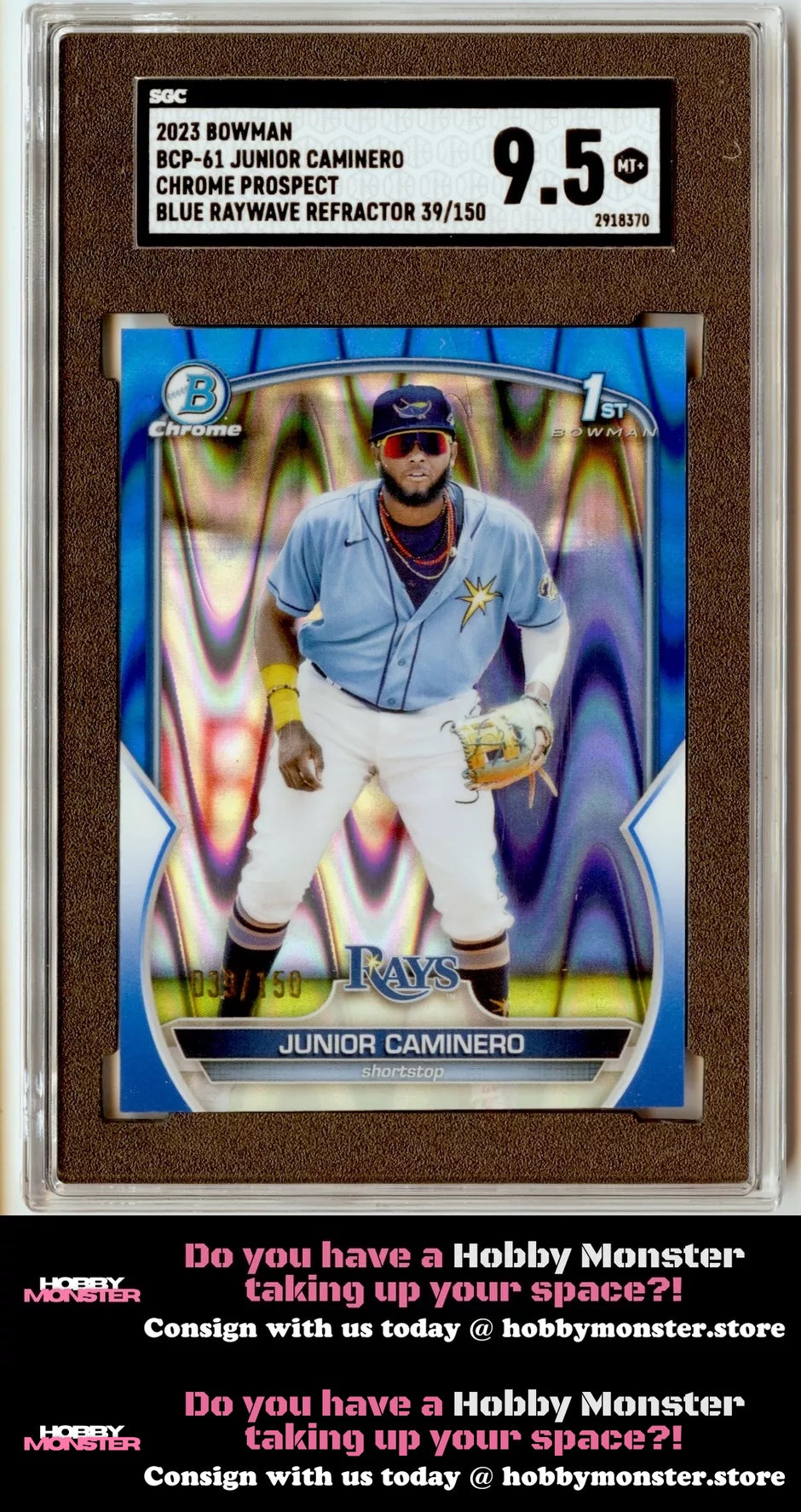 2023 Bowman Junior Caminero Chrome Blue RayWave #/150 Rays SGC 9.5 00H