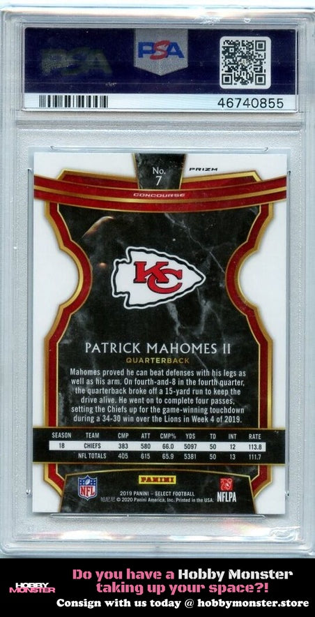 2019 Panini Select Patrick Mahomes II Silver Prizm Chiefs PSA 9 00H