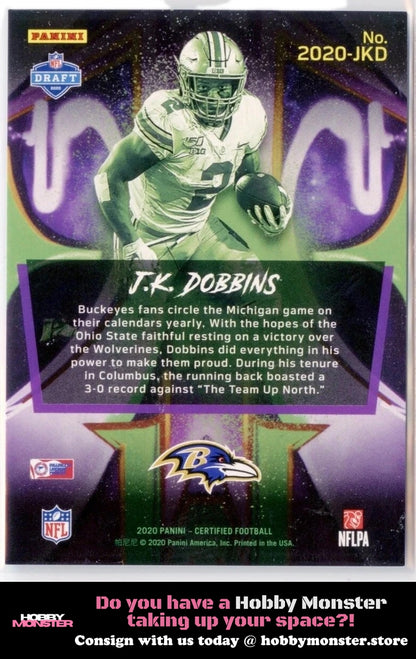2020 Panini Certified J.K. Dobbins Mirror Black 1/1 Baltimore Ravens 00H