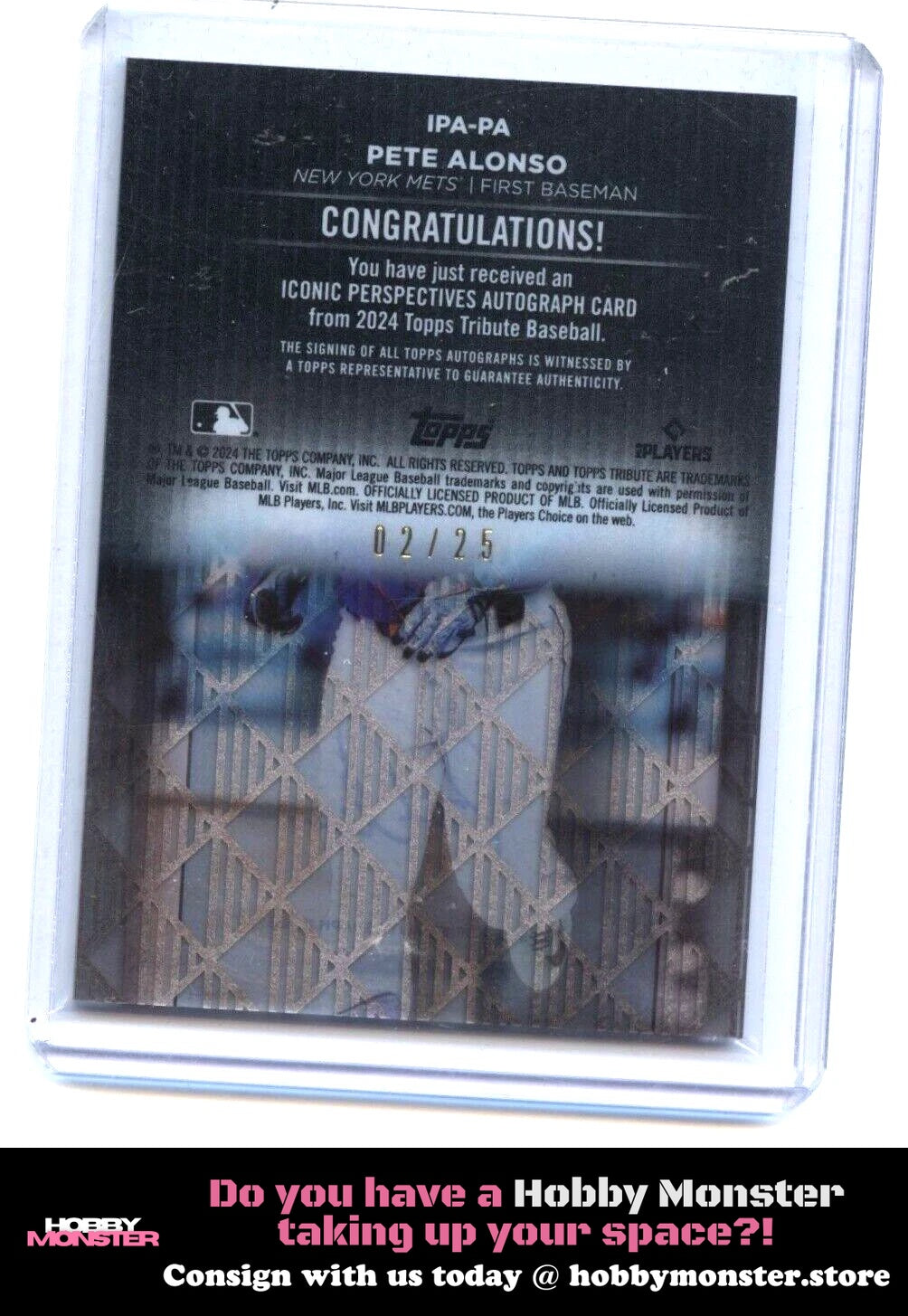 2021 Topps Tribute Pete Alonso Iconic Perspectives Orange Auto #/25 Mets 00H