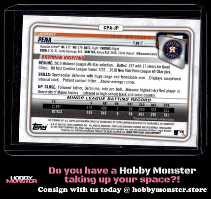 2020 Bowman Jeremy Pena Chrome Prospect Autographs Auto Astros 00H