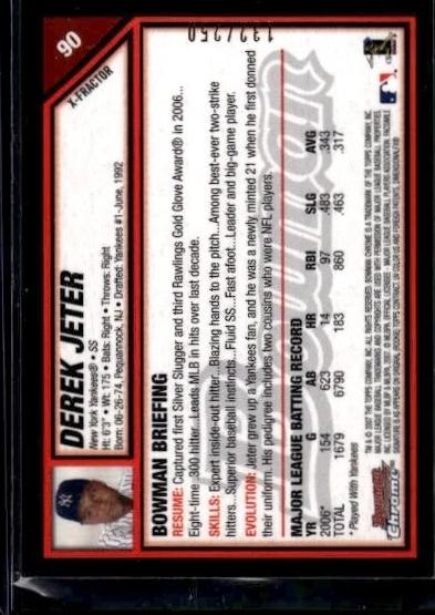2007 Bowman Chrome Derek Jeter X-Fractors #/250 New York Yankees 00H