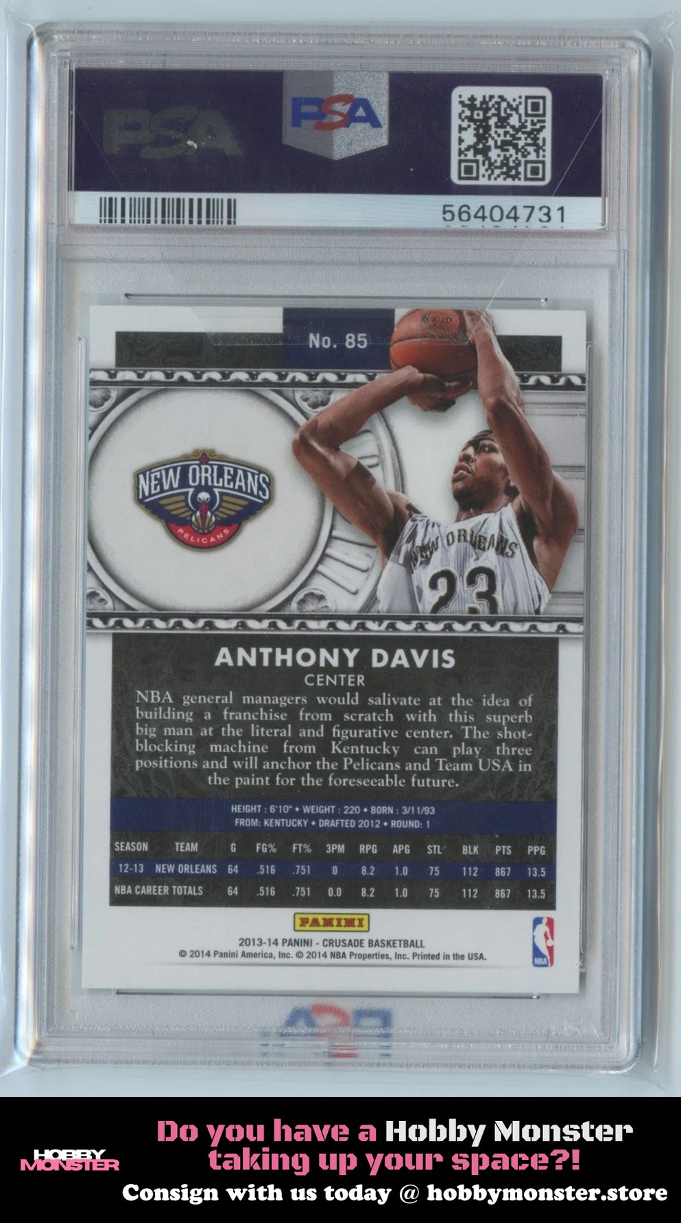 2013-14 Panini Crusade Anthony Davis Black #/1 New Orleans Pelicans PSA 10 004