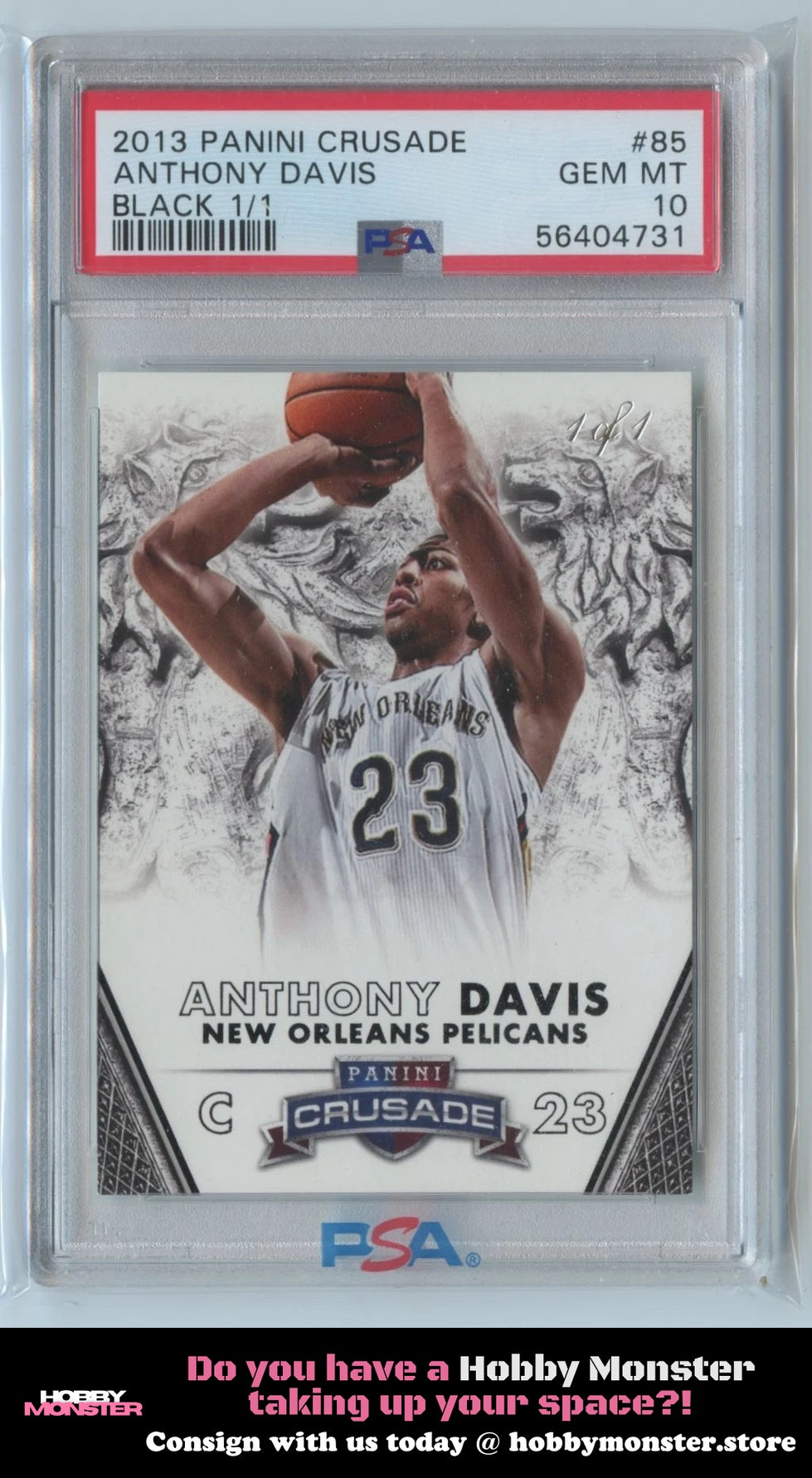 2013-14 Panini Crusade Anthony Davis Black #/1 New Orleans Pelicans PSA 10 004