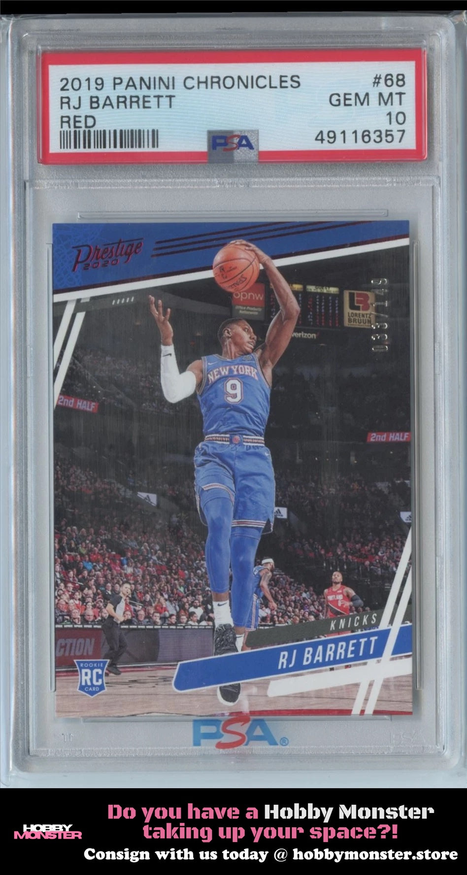 2019-20 Panini Chronicles RJ Barrett Red Rookie #/149 New York Knicks PSA 10