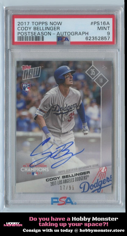 2017 Topps Now Cody Bellinger Rookie RC Auto/99 PSA 9 Dodgers #PS16A