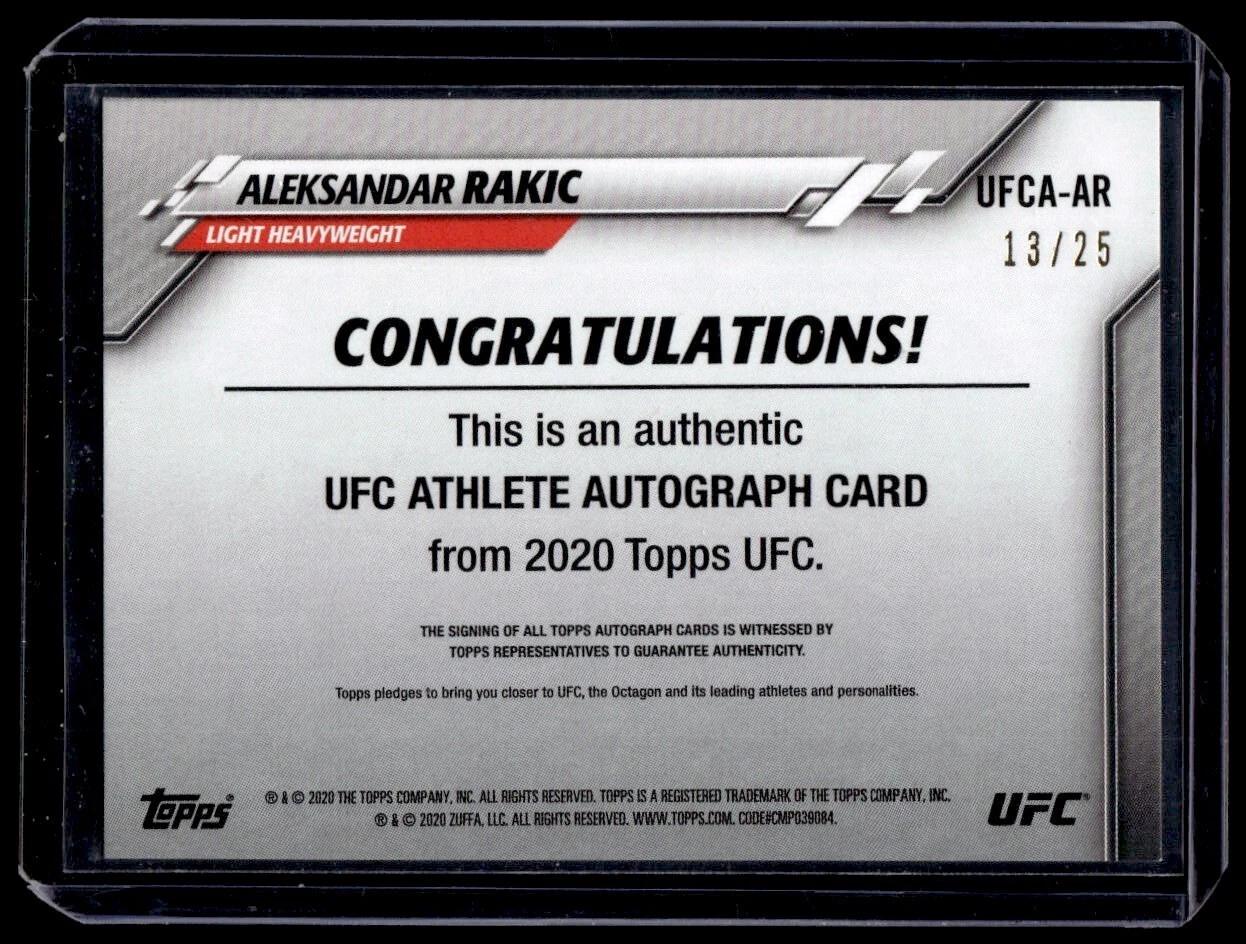2020 Topps UFC Aleksandar Rakic Auto /25 #UFCA-AR
