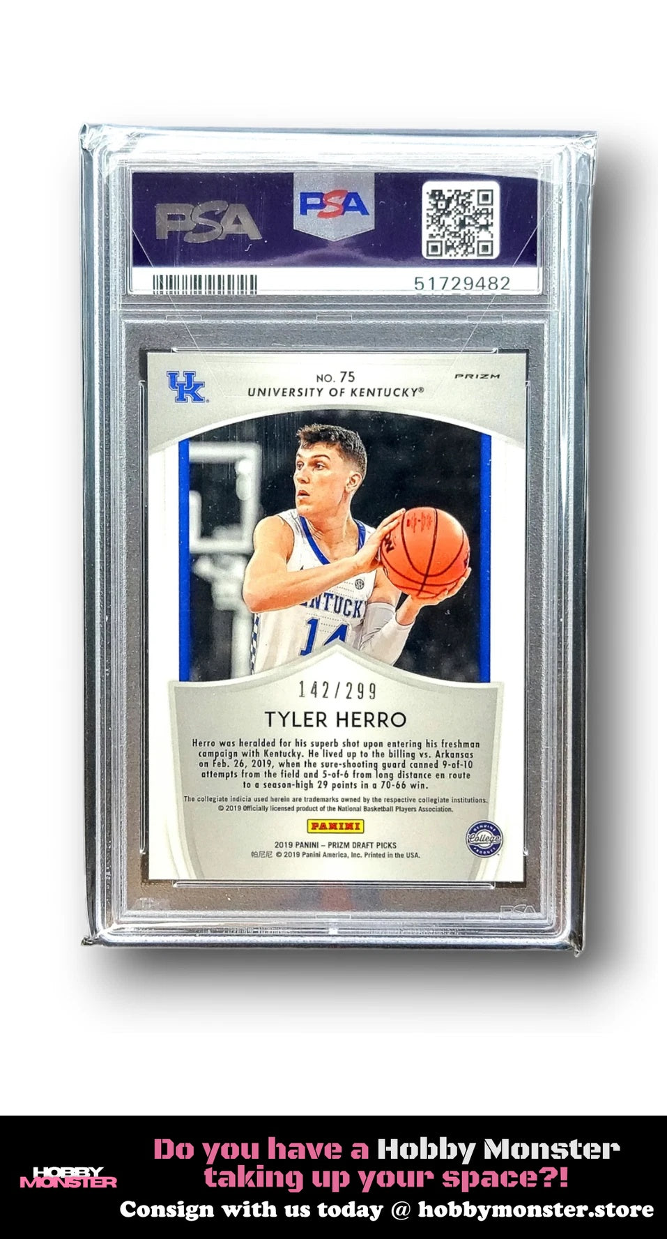 2019 Panini Prizm DP Tyler Herro Blue Wave Prizm /299 PSA 10