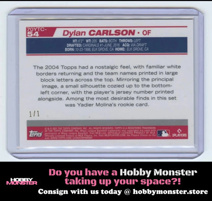 2021 Topps Dylan Carlson 70 Years SuperFractor Rookie RC 1/1 Cardinals