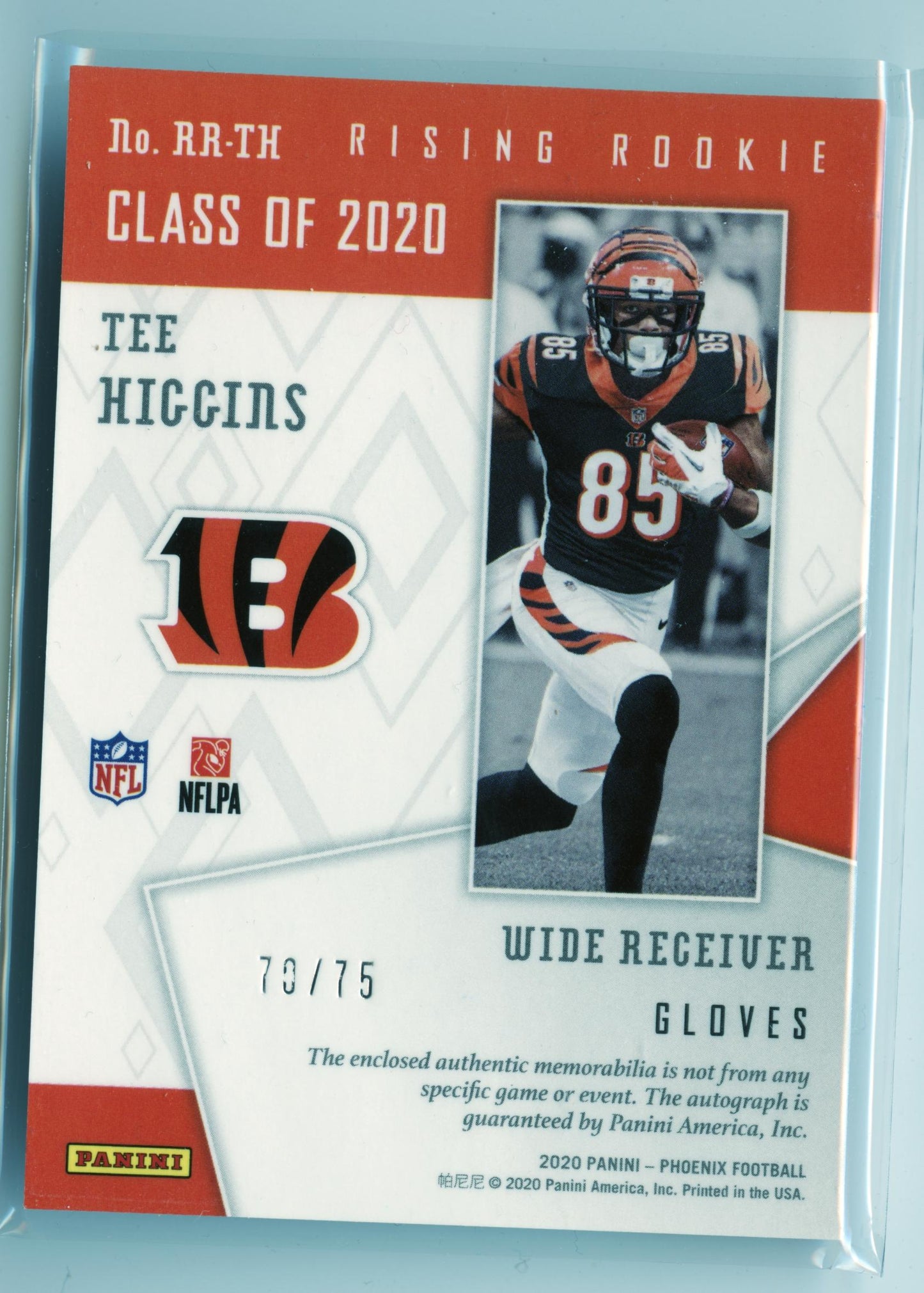 2020 Panini Phoenix Tee Higgins Rising Rookie Material Gloves Auto #/75 Bengals