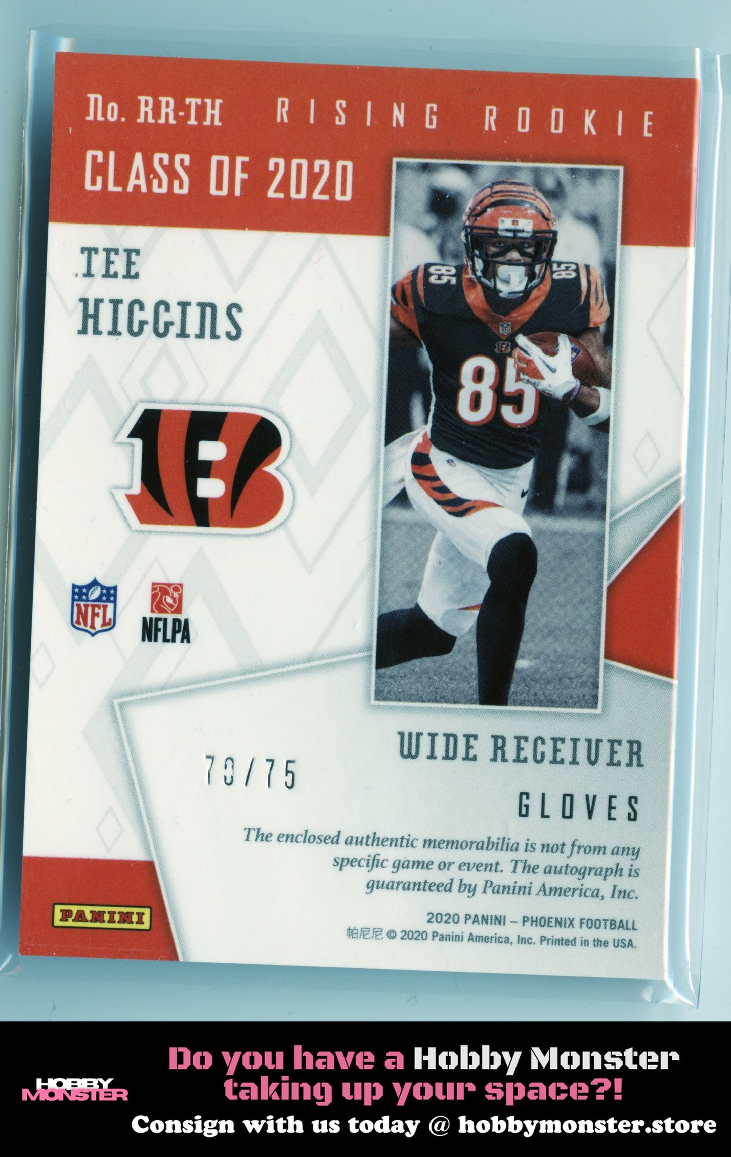 2020 Panini Phoenix Tee Higgins Rising Rookie Material Gloves Auto #/75 Bengals