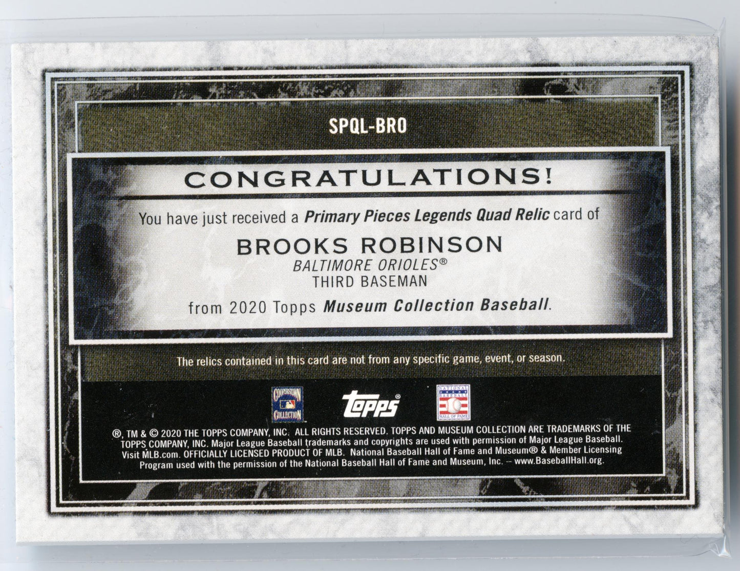 2020 Topps Museum Collection Brooks Robinson Quad Relic #/25 Baltimore Orioles