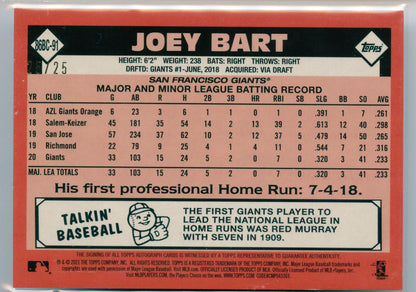 2021 Topps Joey Bart 1986 Orange Rookie Auto #/25 Giants