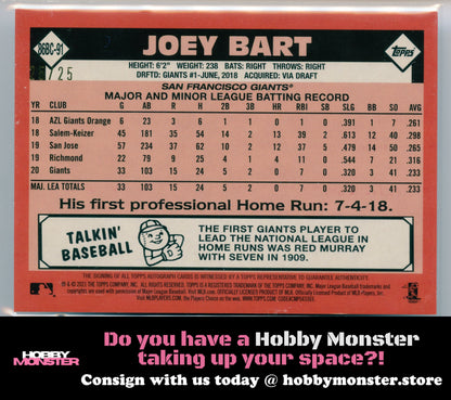 2021 Topps Joey Bart 1986 Orange Rookie Auto #/25 Giants