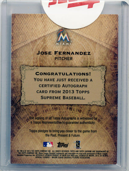 2013 Topps Supreme Jose Fernandez RC Rookie Blue Auto /20 Miami Marlins