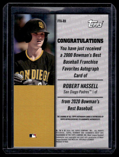 2020 Bowman's Best Robert Hassell 2000 Franchise Favorites Auto /250 Padres 004