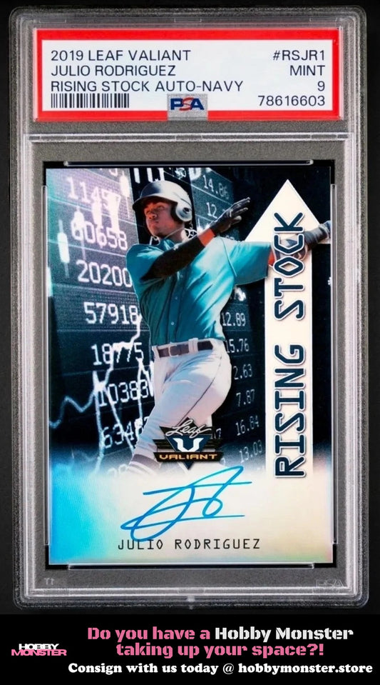 2019 Leaf Valiant Rising Stock Julio Rodriguez Navy Auto /25 Mariners PSA 9