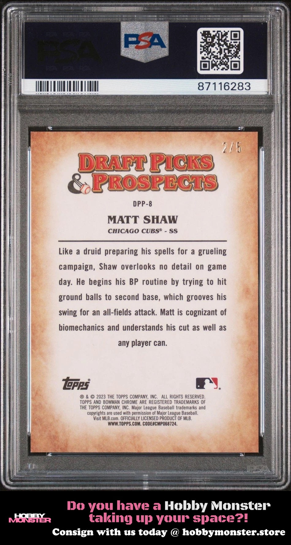 2023 Bowman Draft Picks & Prospects Matt Shaw Red /5 Chicago Cubs PSA 10