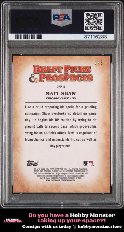 2023 Bowman Draft Picks & Prospects Matt Shaw Red /5 Chicago Cubs PSA 10