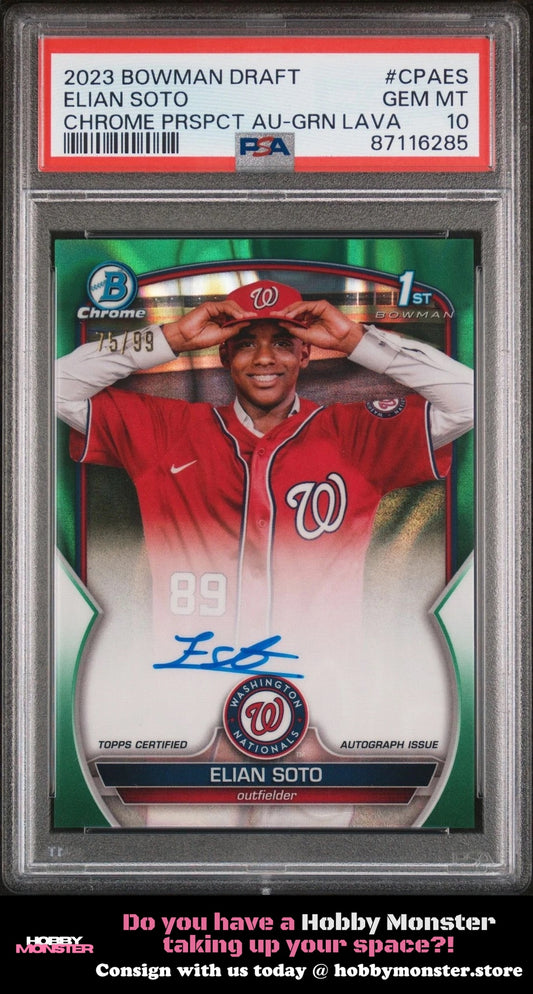 2023 Bowman Draft Elian Soto Chrome Green Lava Auto #/99 Nationals