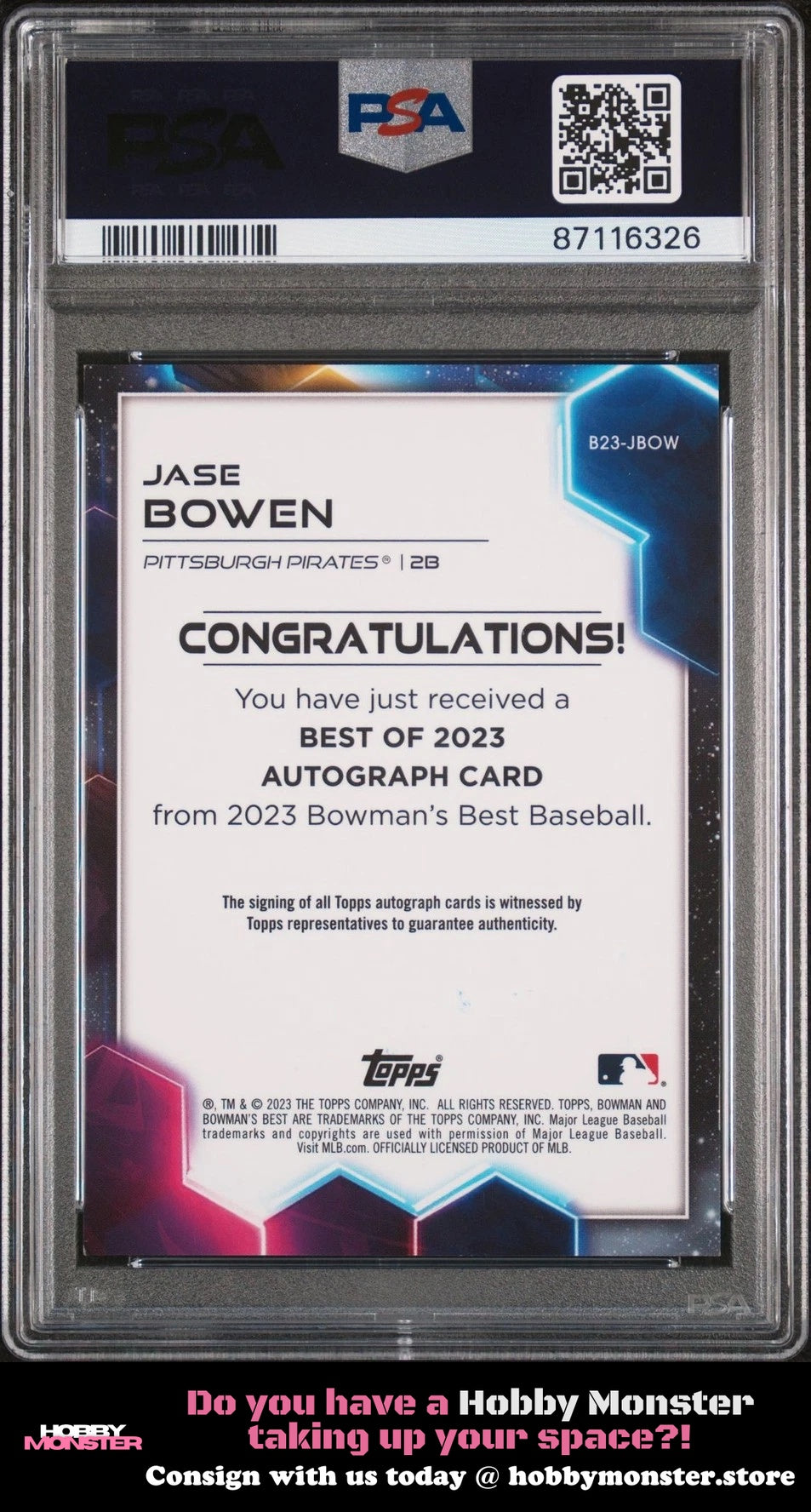 2023 Bowman's Best Jase Bowen Auto Red /10 Pirates PSA 9