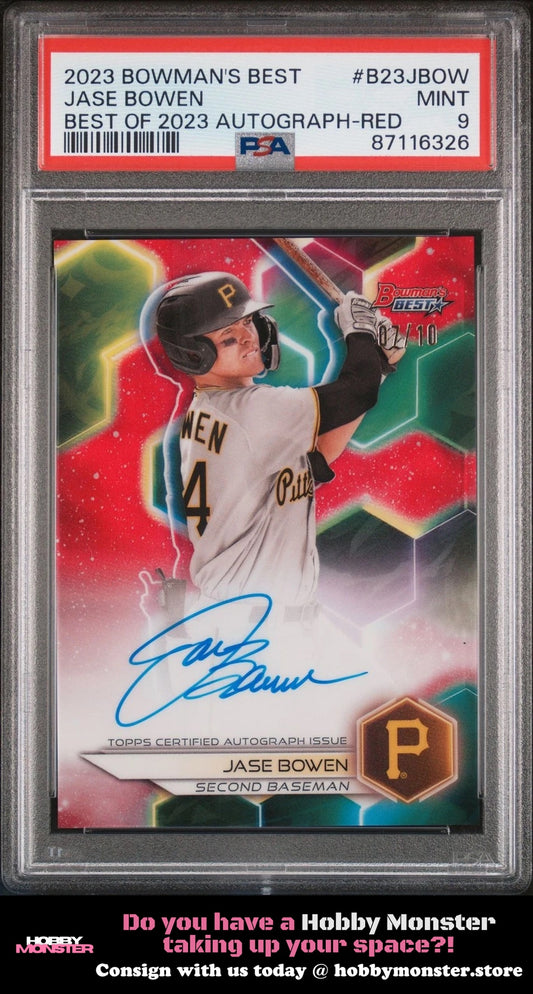 2023 Bowman's Best Jase Bowen Auto Red /10 Pirates PSA 9