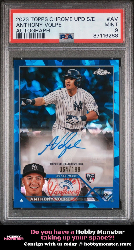 2023 Topps Chrome Update Sapphire Autograph Anthony Volpe /199 Yankees PSA 9