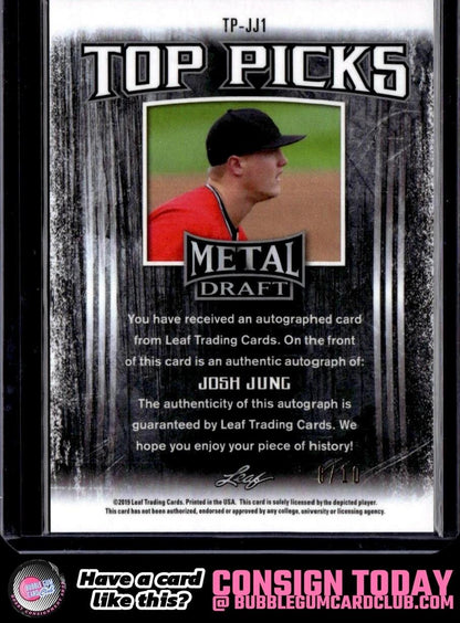 2019 Leaf Metal Josh Jung Top Picks Auto Pink Wave Auto /10 Texas Rangers