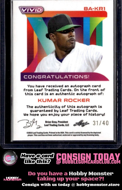 2022 Leaf Vivid Kumar Rocker Texas Rangers 005-q9oq6