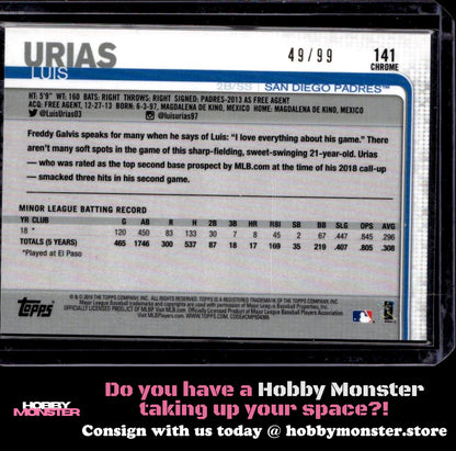 2019 Topps Chrome Luis Urias Green Refractor #/99 San Diego Padres 005-qb3qe