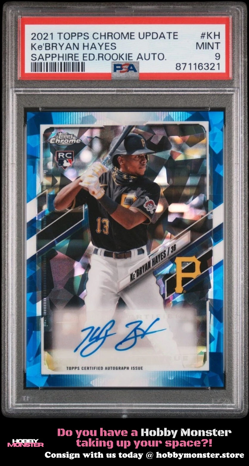 2021 Topps Chrome Update Sapphire Ke'Bryan Hayes Rookie Auto Pirates Reds PSA 9