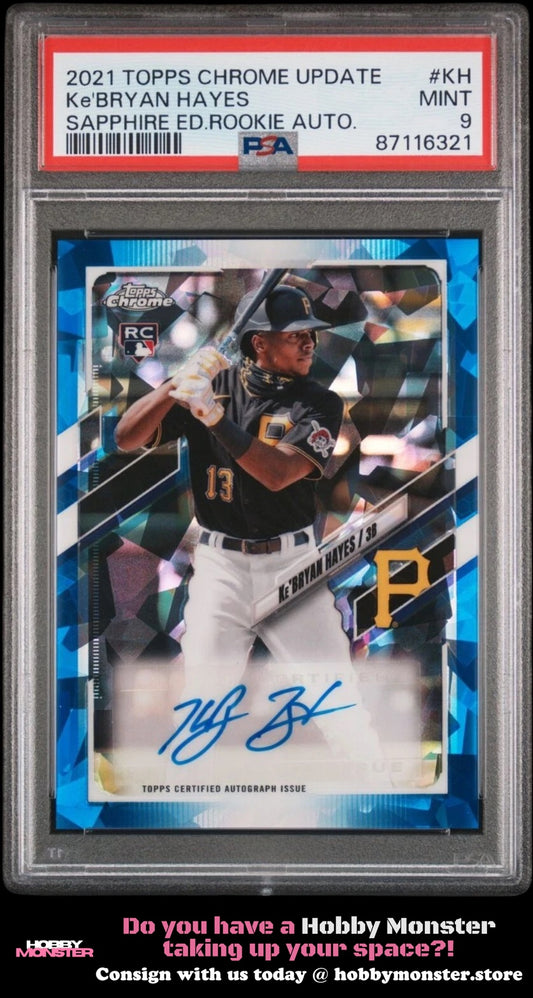 2021 Topps Chrome Update Sapphire Ke'Bryan Hayes Rookie Auto Pirates Reds PSA 9