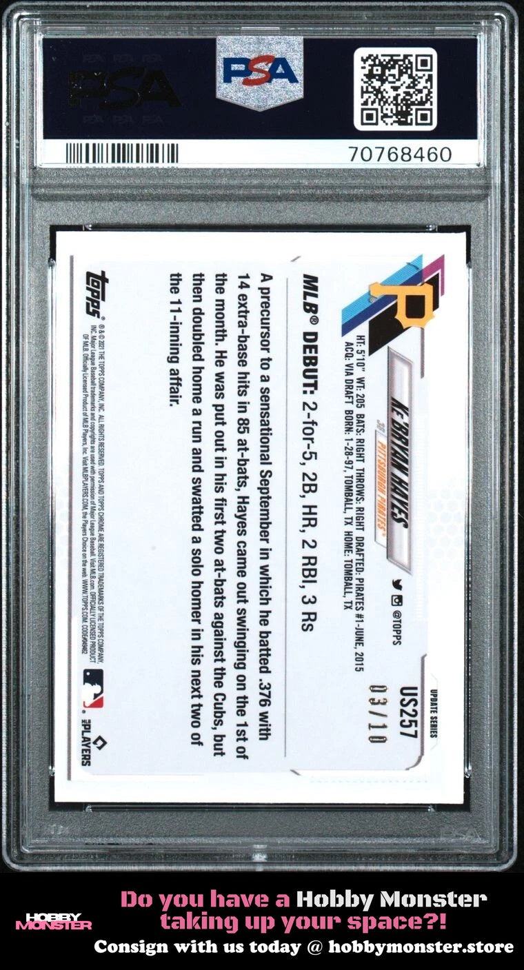 2021 Topps Chrome Update Sapphire Ke'Bryan Hayes Purple #/10 Pirates PSA 9