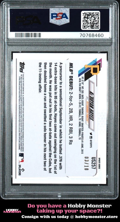 2021 Topps Chrome Update Sapphire Ke'Bryan Hayes Purple #/10 Pirates PSA 9