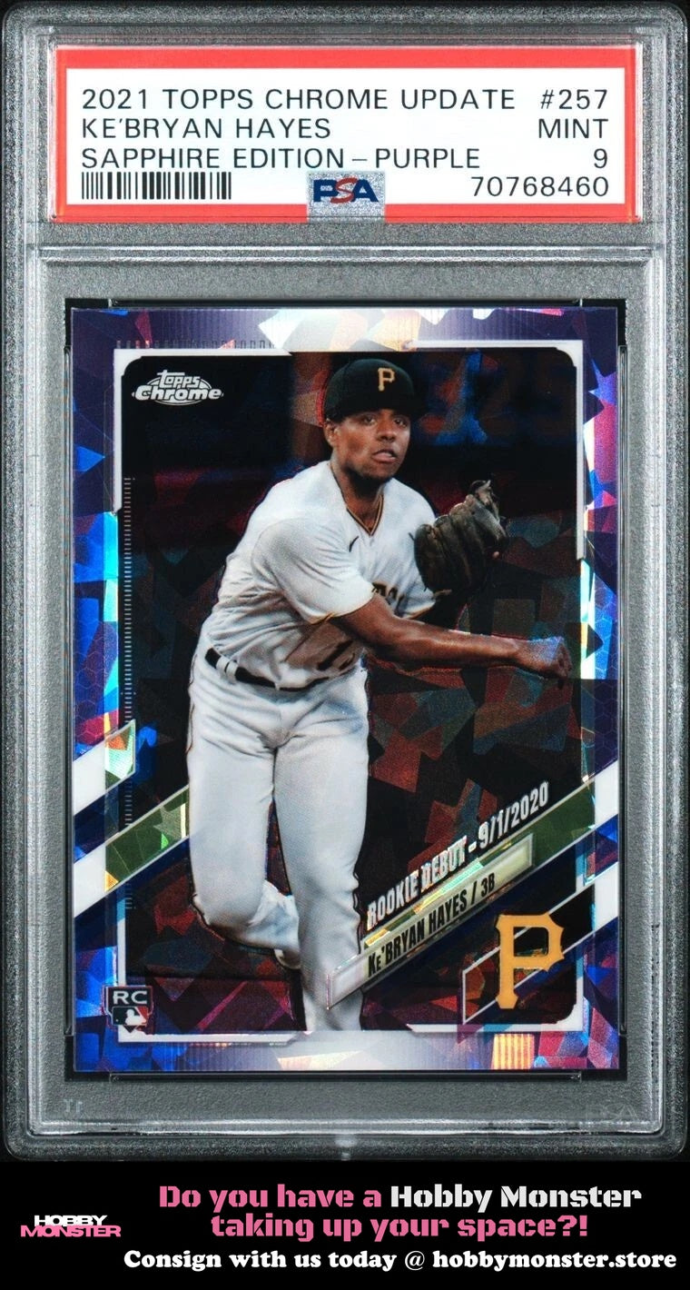 2021 Topps Chrome Update Sapphire Ke'Bryan Hayes Purple #/10 Pirates PSA 9