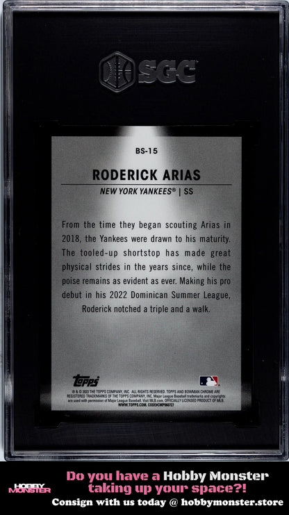 2023 Bowman Roderick Arias Spotlights Orange #/25 Yankees SGC 9