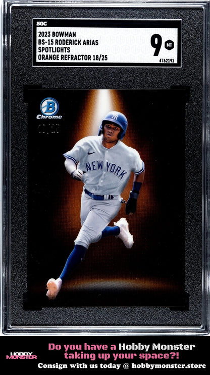 2023 Bowman Roderick Arias Spotlights Orange #/25 Yankees SGC 9